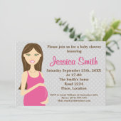 ピンクのドレスの赤ちゃんシャワーのブルネット妊婦 招待状 (スタンド正面)