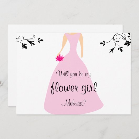 ピンクのドレスは私の花の女の子？名前をカスタムする 招待状 (正面/裏面)