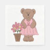 ピンクのドレスを着た乳がん認識度クマ スタンダードランチョンナプキン (正面)