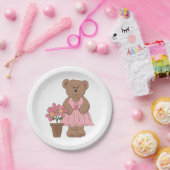 ピンクのドレスを着た乳がん認識度クマ ペーパープレート (パーティー)