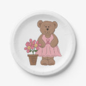 ピンクのドレスを着た乳がん認識度クマ ペーパープレート (正面)