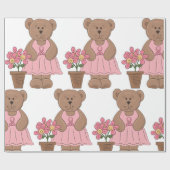 ピンクのドレスを着た乳がん認識度クマ ラッピングペーパー (フラット)