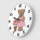 ピンクのドレスを着た乳がん認識度クマ ラージ壁時計 (傾斜)