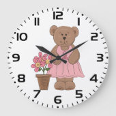 ピンクのドレスを着た乳がん認識度クマ ラージ壁時計 (正面)
