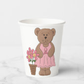 ピンクのドレスを着た乳がん認識度クマ 紙コップ (正面)