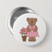 ピンクのドレスを着た乳がん認識度クマ 缶バッジ (正面&裏面)