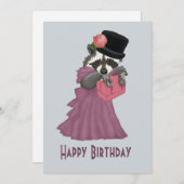 ピンクのドレスを着た可愛いラクーンガールハッピーバースデー シーズンカード (正面/裏面)