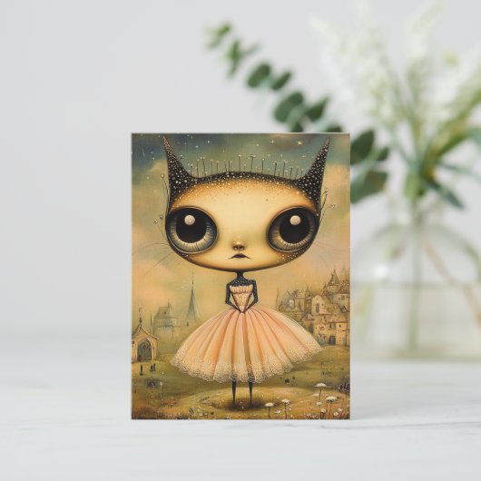 ピンクのドレスを着た可愛らしいエイリアン ポストカード (スタンド正面)