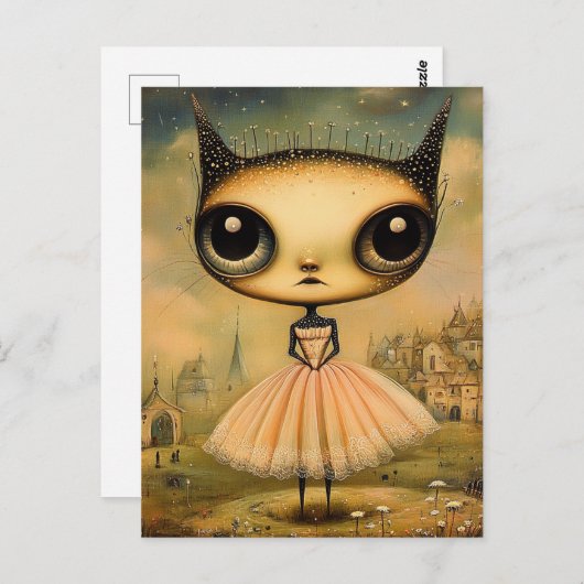 ピンクのドレスを着た可愛らしいエイリアン ポストカード (正面/裏面)