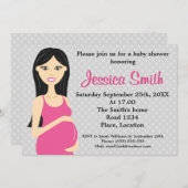 ピンクのドレスを着た妊娠中の女性の赤ちゃんシャワー 招待状 (正面/裏面)