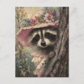 ピンクのドレスを着た愛らしいアライグマ ポストカード (正面)