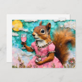 ピンクのドレスを着た愛らしいリス ポストカード (正面/裏面)