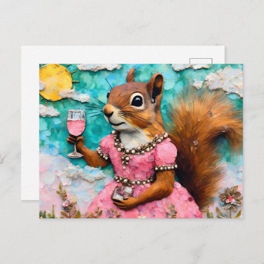 ピンクのドレスを着た愛らしいリス ポストカード (正面/裏面)