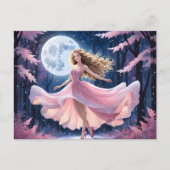 ピンクのドレスを着た満月の少女 ポストカード (正面)