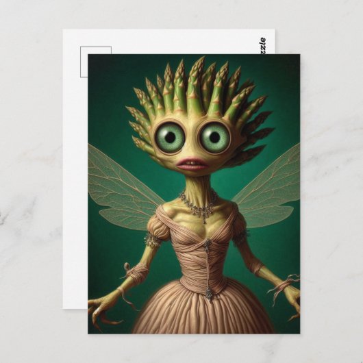 ピンクのドレスを着た緑のアスパラガスの妖精 ポストカード (正面/裏面)