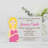 ピンクのドレスを着た金髪の妊婦のベビーシャワー 招待状 (スタンド正面)