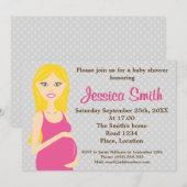 ピンクのドレスを着た金髪の妊婦のベビーシャワー 招待状 (正面/裏面)