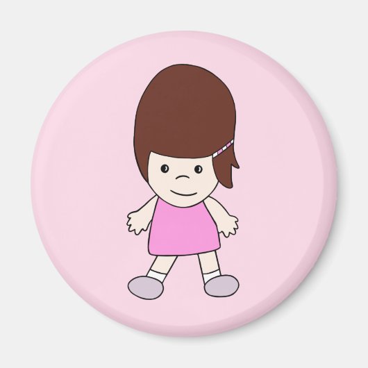 ピンクのドレスマグネットのかわいいハッピーカートゥーンガール マグネット (正面)