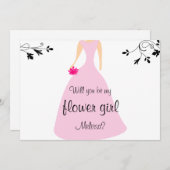 ピンクのドレス あなたは私のフラワーガールになってくれる? オーダーメイド名入れ 招待状 (正面/裏面)