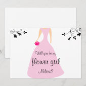 ピンクのドレス　あなたは私のフラワーガールになってくれる？　名前 招待状 (正面/裏面)
