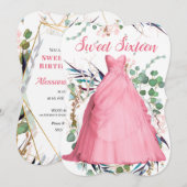 ピンクのドレス カスタマイズ可能な 16歳の誕生日招待状 招待状 (正面/裏面)