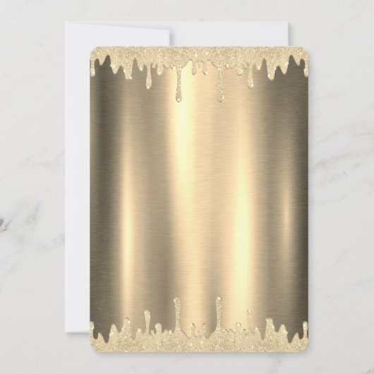 ピンクのドレス、ティアラ、グリッターが滴るゴールドのキンセアニェラ 招待状 (裏面)