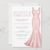 ピンクのドレス 女性の70歳の誕生日パーティー 招待状 (正面)