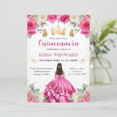 ピンクのドレス 黒髪のプリンセス 15歳の誕生日 招待状 (スタンド正面)