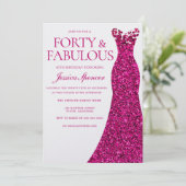 ピンクのドレス 40歳 & ファビュラス 40歳の誕生日 招待状 (スタンド正面)
