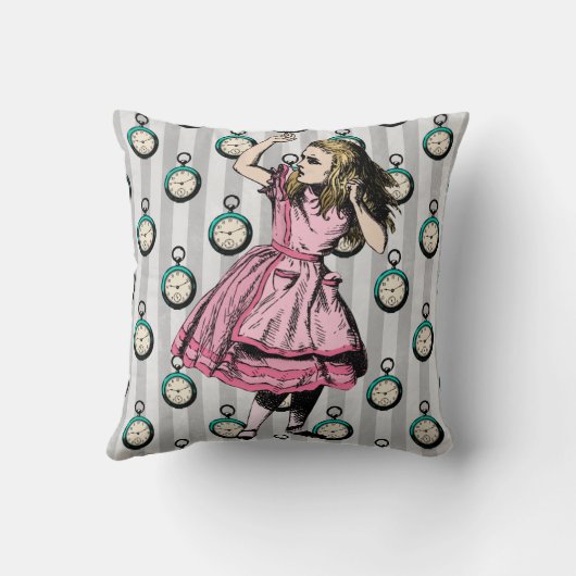 ピンクのドレスAlice Clocks Background クッション (裏面)