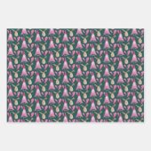 ピンクのドワーフとトナカイの水彩模様 ラッピングペーパーシート (正面)