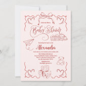 ピンクのドードルトイバーブベビーシャワー 招待状 (正面)