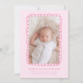 ピンクのドードルフレーム誕生発表写真 案内状 (正面)