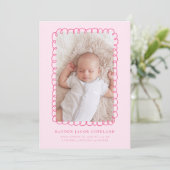 ピンクのドードルフレーム誕生発表写真 案内状 (スタンド正面)