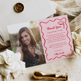 ピンクのドードル卒業サンキューカード3 Photo Wavy サンキューカード