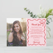 ピンクのドードル卒業サンキューカード3 Photo Wavy サンキューカード (スタンド正面)