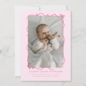ピンクのドードル弓フレーム誕生発表写真 案内状 (正面)