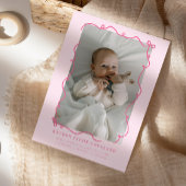 ピンクのドードル弓フレーム誕生発表写真 案内状