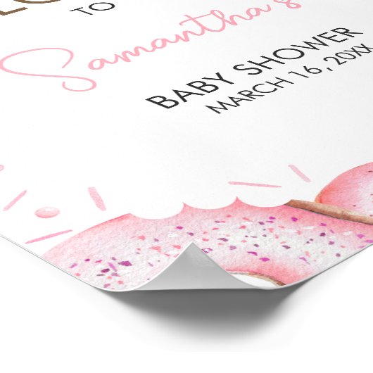 ピンクのドーナツとおむつ赤ちゃんシャワーへようこそ ポスター (角)