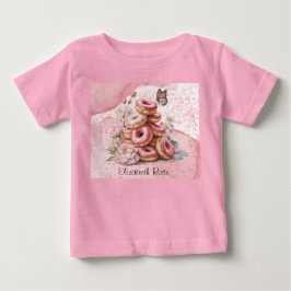 ピンクのドーナツとフラワーバタフライガールベビーシャワー ベビーTシャツ