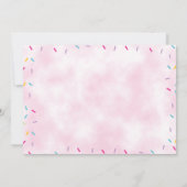 ピンクのドーナツと振りかけるパーティー女の子1st誕生日 招待状 (裏面)