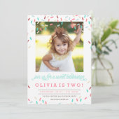 ピンクのドーナツにスパンコール お誕生日のご招待 招待状 (スタンド正面)