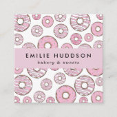 ピンクのドーナツのパターン，ケーキ屋，ペストリーショップ スクエア名刺 (正面)