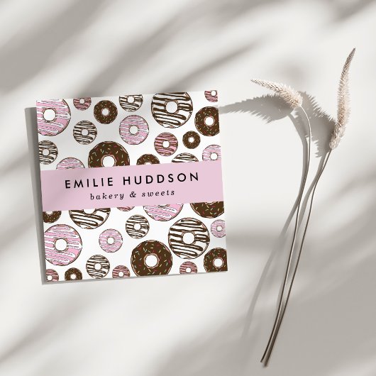 ピンクのドーナツのパターン,ケーキ屋,ペストリーショップ スクエア名刺