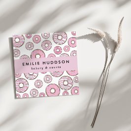 ピンクのドーナツのパターン，ケーキ屋，ペストリーショップ スクエア名刺