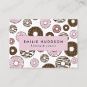 ピンクのドーナツのパターン，ケーキ屋，ペストリーショップ 名刺 (正面)