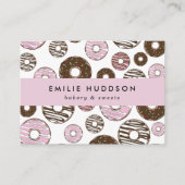 ピンクのドーナツのパターン，ケーキ屋，ペストリーショップ 名刺 (正面)