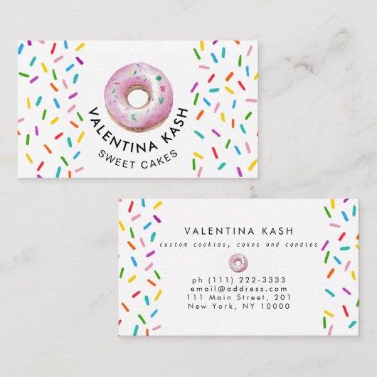 ピンクのドーナツのロゴ 名刺 (正面/裏面)