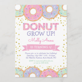 ピンクのドーナツガール誕生日招待状 ゴールドスプリンクル 招待状