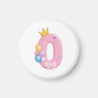 ピンクのドーナツテーマの女の子の誕生日Tシャツ 番号0 マグネット